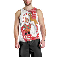 Peru Christmas Men Tank Top with Santa Claus Vicuña Andean Poncho and Red Festive Pattern Design - Wonder Print Shop
