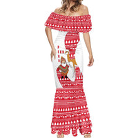 Peru Christmas Mermaid Dress with Santa Claus Vicuña Andean Poncho and Red Festive Pattern Design - Wonder Print Shop