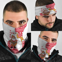 Peru Christmas Neck Gaiter with Santa Claus Vicuña Andean Poncho and Red Festive Pattern Design - Wonder Print Shop