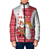 Peru Christmas Padded Jacket with Santa Claus Vicuña Andean Poncho and Red Festive Pattern Design - Wonder Print Shop