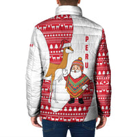 Peru Christmas Padded Jacket with Santa Claus Vicuña Andean Poncho and Red Festive Pattern Design - Wonder Print Shop