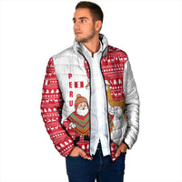 Peru Christmas Padded Jacket with Santa Claus Vicuña Andean Poncho and Red Festive Pattern Design - Wonder Print Shop