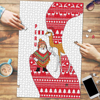 Peru Christmas Puzzle with Santa Claus Vicuña Andean Poncho and Red Festive Pattern Design - Wonder Print Shop