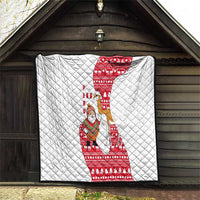 Peru Christmas Quilt with Santa Claus Vicuña Andean Poncho and Red Festive Pattern Design - Wonder Print Shop