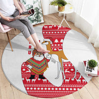 Peru Christmas Round Carpet with Santa Claus Vicuña Andean Poncho and Red Festive Pattern Design - Wonder Print Shop