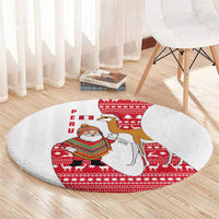 Peru Christmas Round Carpet with Santa Claus Vicuña Andean Poncho and Red Festive Pattern Design - Wonder Print Shop