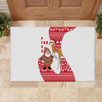 Peru Christmas Rubber Doormat with Santa Claus Vicuña Andean Poncho and Red Festive Pattern Design - Wonder Print Shop