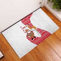 Peru Christmas Rubber Doormat with Santa Claus Vicuña Andean Poncho and Red Festive Pattern Design - Wonder Print Shop