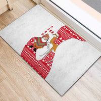 Peru Christmas Rubber Doormat with Santa Claus Vicuña Andean Poncho and Red Festive Pattern Design - Wonder Print Shop
