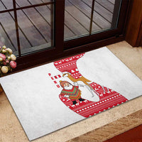 Peru Christmas Rubber Doormat with Santa Claus Vicuña Andean Poncho and Red Festive Pattern Design - Wonder Print Shop