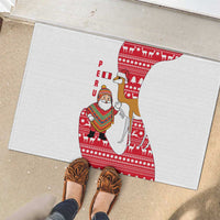 Peru Christmas Rubber Doormat with Santa Claus Vicuña Andean Poncho and Red Festive Pattern Design - Wonder Print Shop