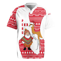 Peru Christmas Rugby Jersey with Santa Claus Vicuña Andean Poncho and Red Festive Pattern Design - Wonder Print Shop
