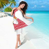 Peru Christmas Sarong with Santa Claus Vicuña Andean Poncho and Red Festive Pattern Design - Wonder Print Shop