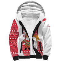 Peru Christmas Sherpa Hoodie with Santa Claus Vicuña Andean Poncho and Red Festive Pattern Design - Wonder Print Shop