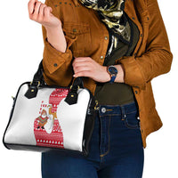 Peru Christmas Shoulder Handbag with Santa Claus Vicuña Andean Poncho and Red Festive Pattern Design - Wonder Print Shop