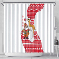 Peru Christmas Shower Curtain with Santa Claus Vicuña Andean Poncho and Red Festive Pattern Design - Wonder Print Shop