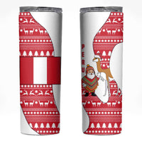 Peru Christmas Skinny Tumbler with Santa Claus Vicuña Andean Poncho and Red Festive Pattern Design - Wonder Print Shop