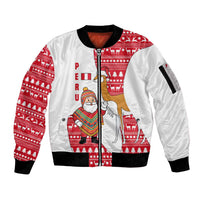 Peru Christmas Sleeve Zip Bomber Jacket with Santa Claus Vicuña Andean Poncho and Red Festive Pattern Design - Wonder Print Shop