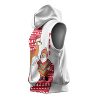 Peru Christmas Sleeveless Hoodie with Santa Claus Vicuña Andean Poncho and Red Festive Pattern Design - Wonder Print Shop