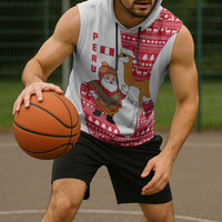 Peru Christmas Sleeveless Hoodie with Santa Claus Vicuña Andean Poncho and Red Festive Pattern Design - Wonder Print Shop