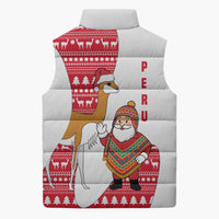 Peru Christmas Sleeveless Puffer Jacket with Santa Claus Vicuña Andean Poncho and Red Festive Pattern Design - Wonder Print Shop
