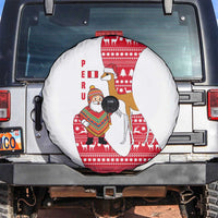 Peru Christmas Spare Tire Cover with Santa Claus Vicuña Andean Poncho and Red Festive Pattern Design - Wonder Print Shop