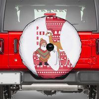 Peru Christmas Spare Tire Cover with Santa Claus Vicuña Andean Poncho and Red Festive Pattern Design - Wonder Print Shop