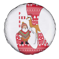 Peru Christmas Spare Tire Cover with Santa Claus Vicuña Andean Poncho and Red Festive Pattern Design - Wonder Print Shop