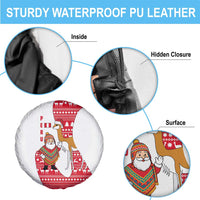Peru Christmas Spare Tire Cover with Santa Claus Vicuña Andean Poncho and Red Festive Pattern Design - Wonder Print Shop