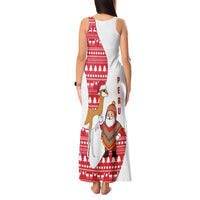 Peru Christmas Tank Maxi Dress with Santa Claus Vicuña Andean Poncho and Red Festive Pattern Design - Wonder Print Shop