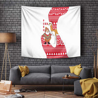 Peru Christmas Tapestry with Santa Claus Vicuña Andean Poncho and Red Festive Pattern Design - Wonder Print Shop