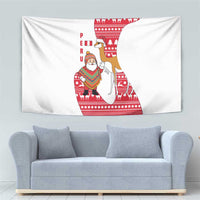 Peru Christmas Tapestry with Santa Claus Vicuña Andean Poncho and Red Festive Pattern Design - Wonder Print Shop
