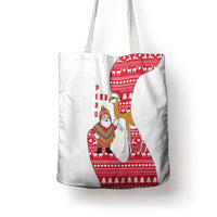 Peru Christmas Tote Bag with Santa Claus Vicuña Andean Poncho and Red Festive Pattern Design - Wonder Print Shop