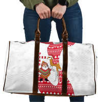 Peru Christmas Travel Bag with Santa Claus Vicuña Andean Poncho and Red Festive Pattern Design - Wonder Print Shop