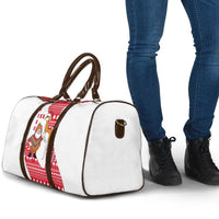 Peru Christmas Travel Bag with Santa Claus Vicuña Andean Poncho and Red Festive Pattern Design - Wonder Print Shop