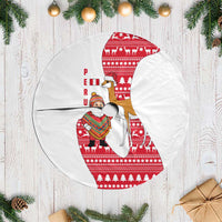 Peru Christmas Tree Skirt with Santa Claus Vicuña Andean Poncho and Red Festive Pattern Design - Wonder Print Shop