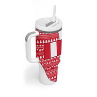 Peru Christmas Tumbler With Handle with Santa Claus Vicuña Andean Poncho and Red Festive Pattern Design - Wonder Print Shop