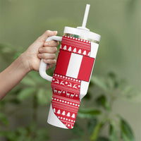 Peru Christmas Tumbler With Handle with Santa Claus Vicuña Andean Poncho and Red Festive Pattern Design - Wonder Print Shop