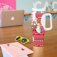 Peru Christmas Tumbler With Handle with Santa Claus Vicuña Andean Poncho and Red Festive Pattern Design - Wonder Print Shop