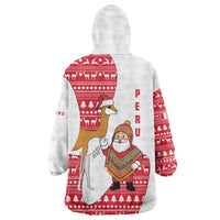 Peru Christmas Wearable Blanket Hoodie with Santa Claus Vicuña Andean Poncho and Red Festive Pattern Design - Wonder Print Shop