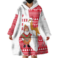 Peru Christmas Wearable Blanket Hoodie with Santa Claus Vicuña Andean Poncho and Red Festive Pattern Design - Wonder Print Shop
