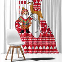 Peru Christmas Window Curtain with Santa Claus Vicuña Andean Poncho and Red Festive Pattern Design - Wonder Print Shop