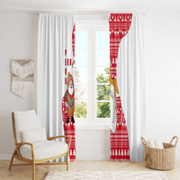 Peru Christmas Window Curtain with Santa Claus Vicuña Andean Poncho and Red Festive Pattern Design - Wonder Print Shop
