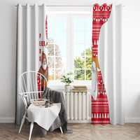 Peru Christmas Window Curtain with Santa Claus Vicuña Andean Poncho and Red Festive Pattern Design - Wonder Print Shop