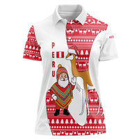 Peru Christmas Women Polo Shirt with Santa Claus Vicuña Andean Poncho and Red Festive Pattern Design - Wonder Print Shop