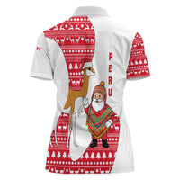 Peru Christmas Women Polo Shirt with Santa Claus Vicuña Andean Poncho and Red Festive Pattern Design - Wonder Print Shop
