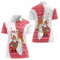 Peru Christmas Women Polo Shirt with Santa Claus Vicuña Andean Poncho and Red Festive Pattern Design - Wonder Print Shop