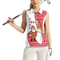 Peru Christmas Women Sleeveless Polo Shirt with Santa Claus Vicuña Andean Poncho and Red Festive Pattern Design - Wonder Print Shop