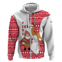 Peru Christmas Zip Hoodie with Santa Claus Vicuña Andean Poncho and Red Festive Pattern Design - Wonder Print Shop