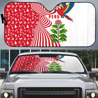 Peru Christmas Auto Sun Shade with Santa Macaw Cantuta Flower Red Swirl Pattern and Festive Design - Wonder Print Shop